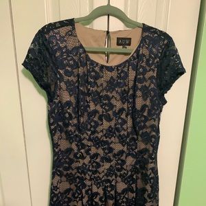 Large Navy blue lace dress with nude slip by “AUW”
